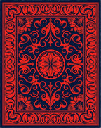 Classic Red Navy Floral Ornamental Rug