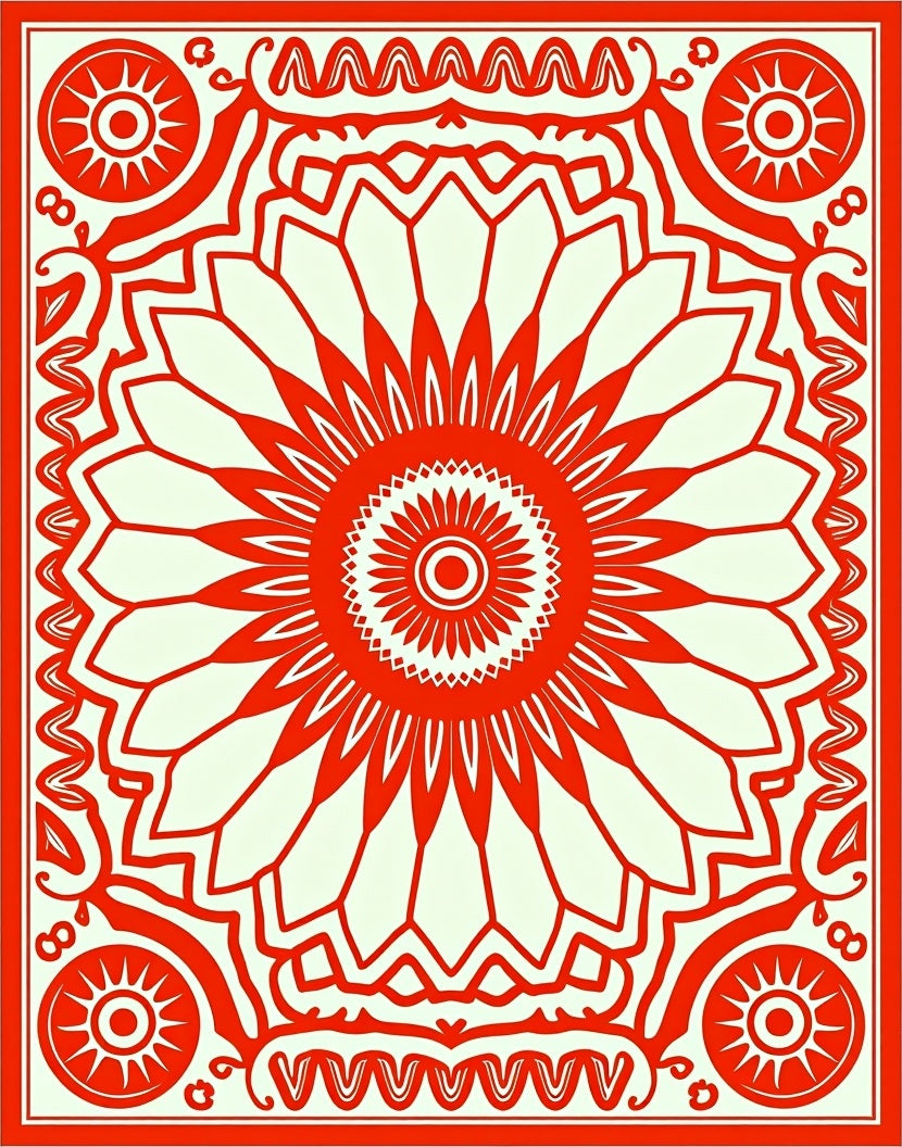 Bold Sunburst Mandala Design Rug