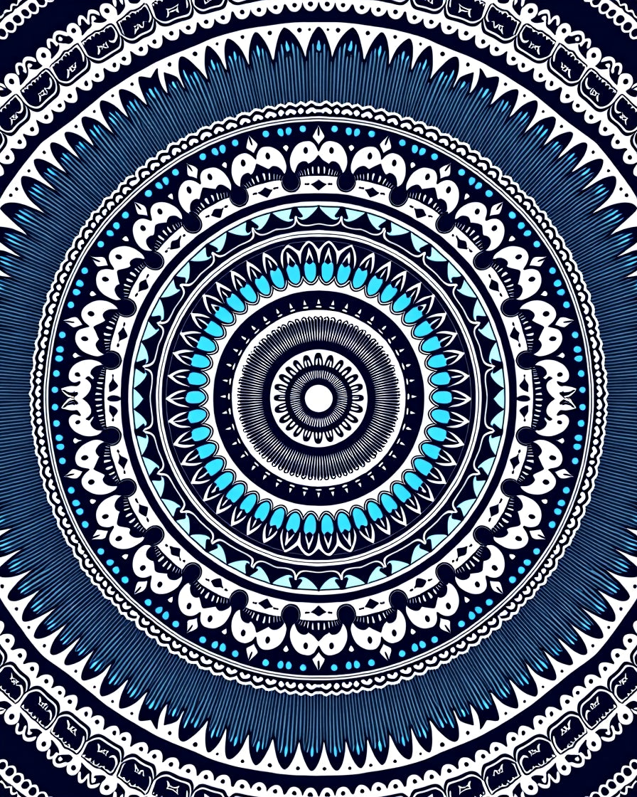 Intricate Blue Geometric Mandala Design Rug