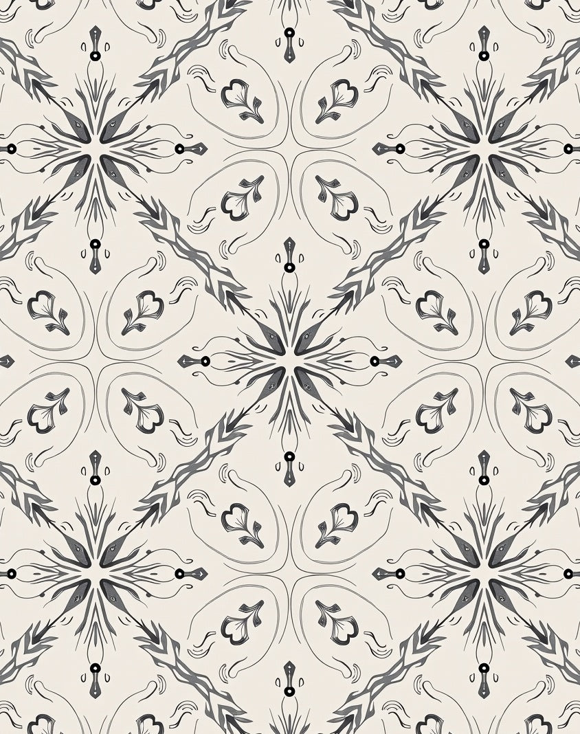 Elegant Gray Floral Starburst Pattern Rug