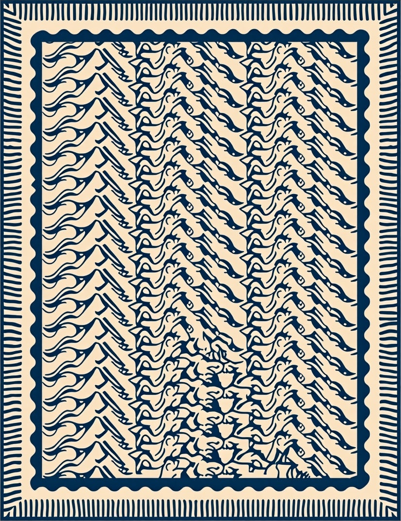 Navy Organic Wave Pattern Rug