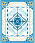 Ornate Blue Gold Deco Pattern Rug