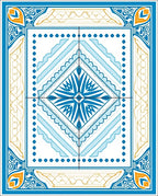 Ornate Blue Gold Deco Pattern Rug