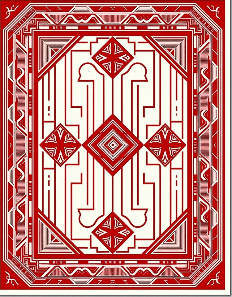 Bold Red Cream Geometric Pattern Rug