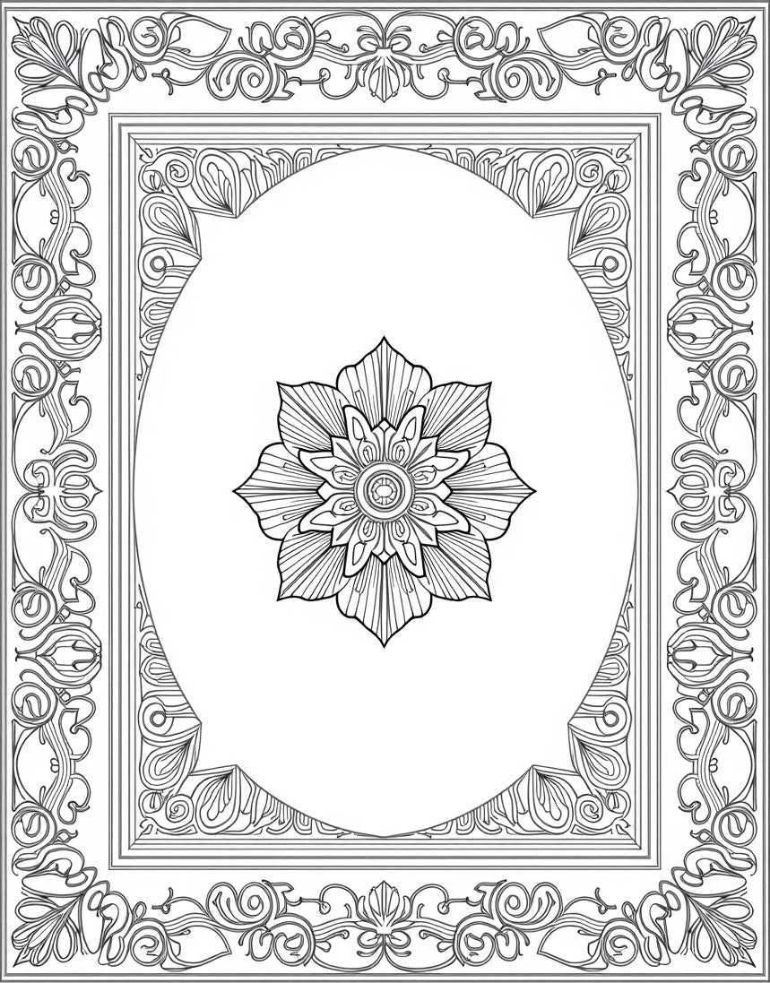 Elegant Floral Motif Framed Design Rug