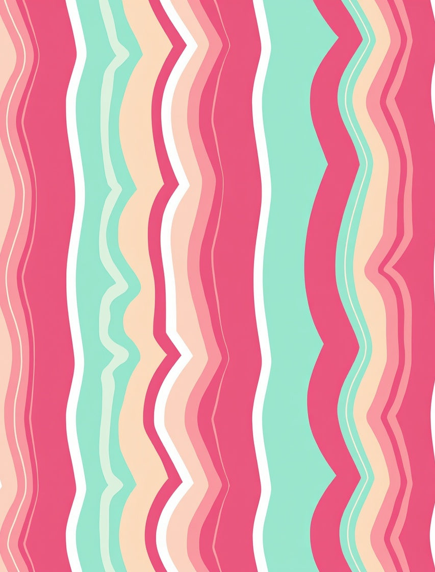 Pink Aqua Cream Wavy Stripes Rug