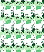 Green Abstract Floral Leaf Pattern Rug