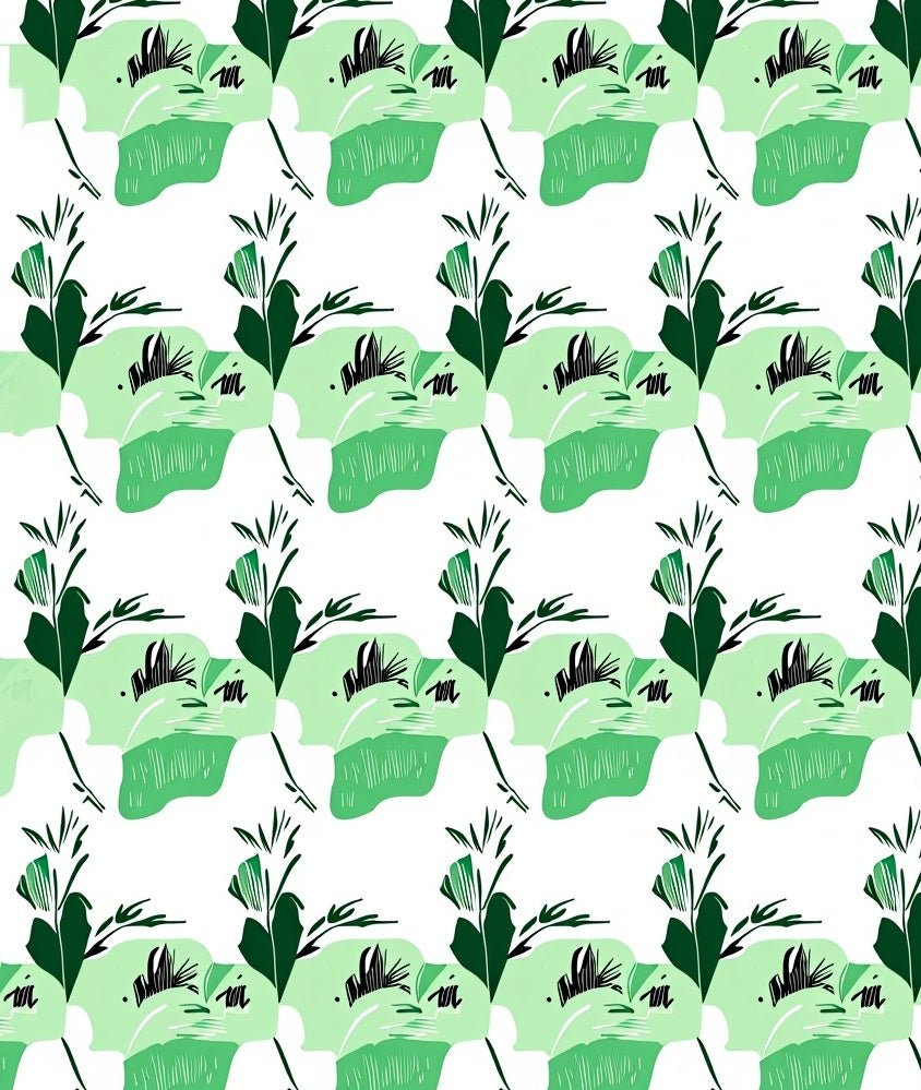 Green Abstract Floral Leaf Pattern Rug