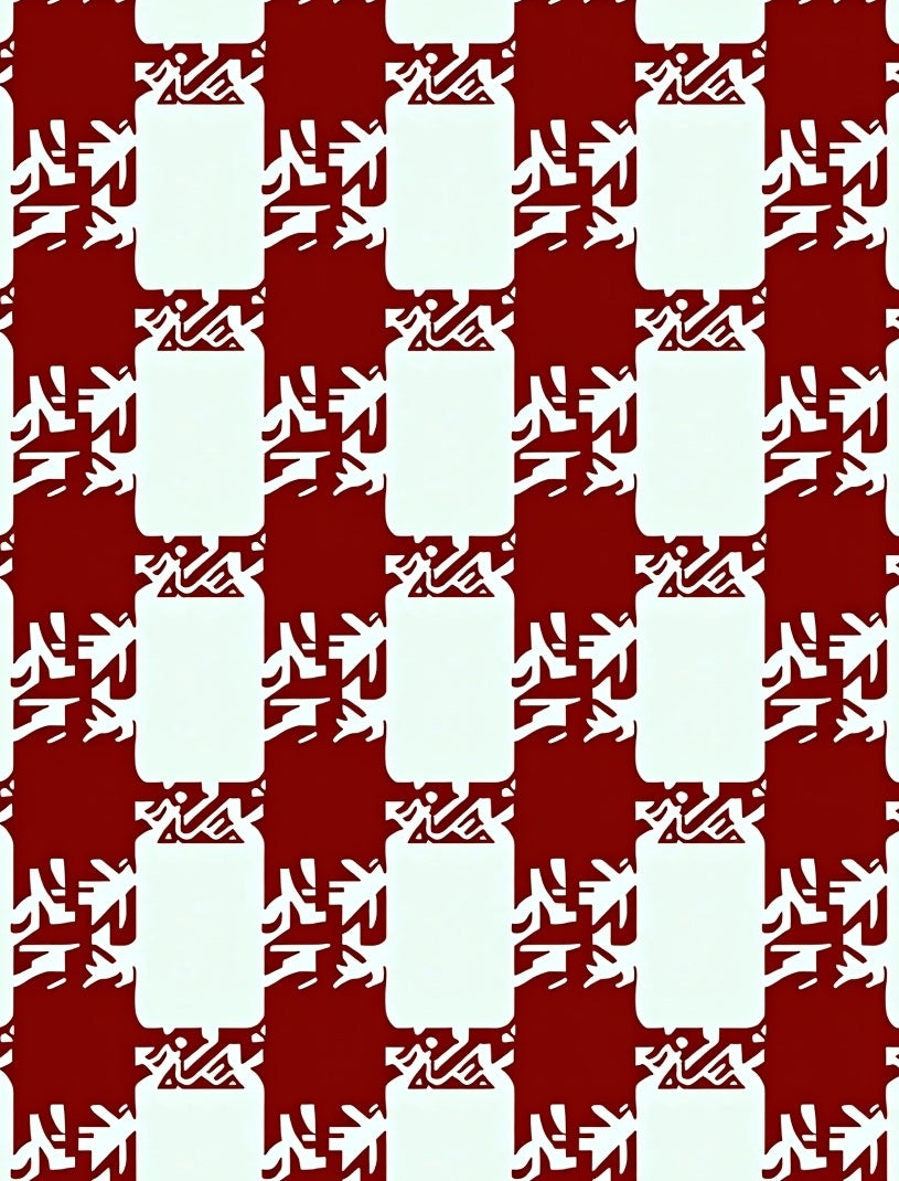 Bold Red White Interlocking Shape Pattern Rug