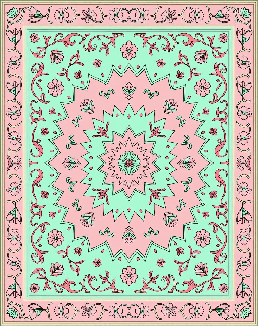 Pastel Floral Medallion Pattern Rug