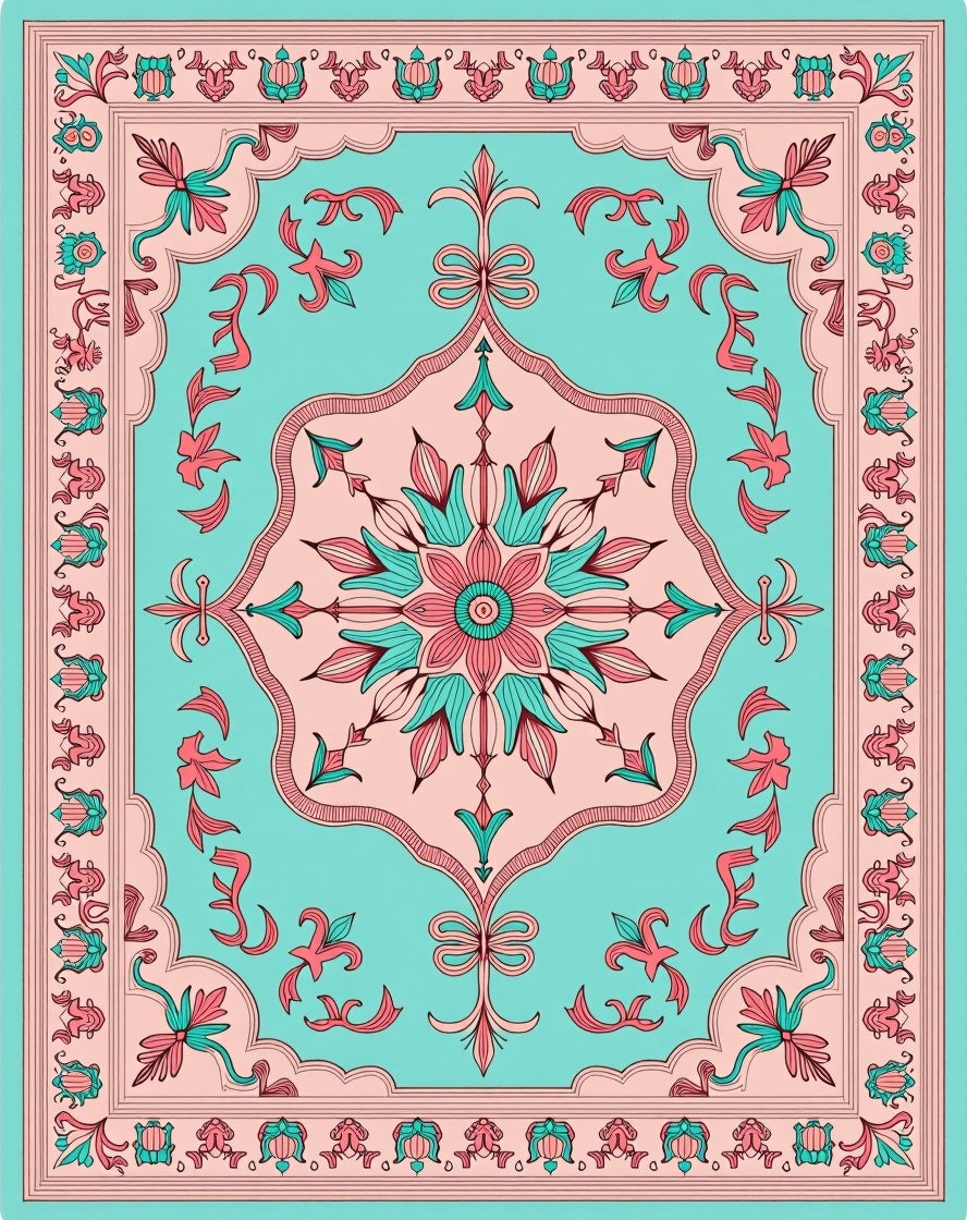 Retro Floral Centerpiece With Border Rug