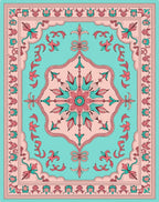 Retro Floral Centerpiece With Border Rug