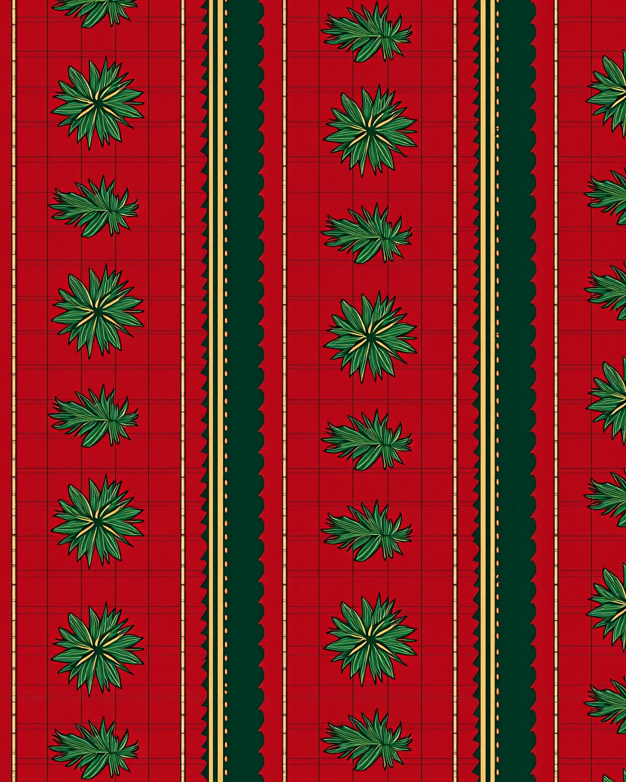 Green Leaf Pattern With Red Plaid Rug