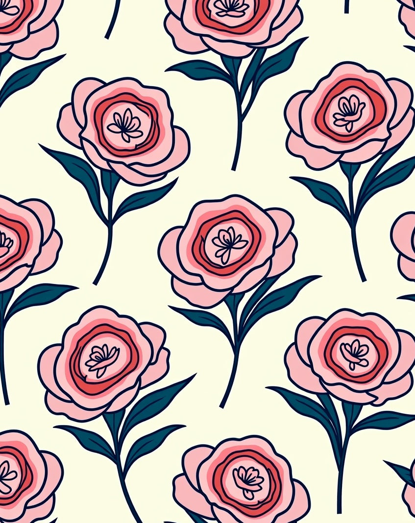 Pink Rose Floral Pattern Rug