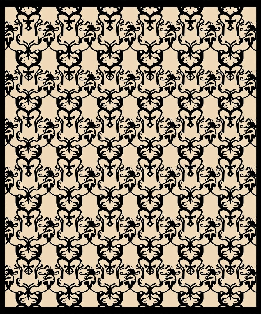 Ornate Black Scrollwork Pattern Rug