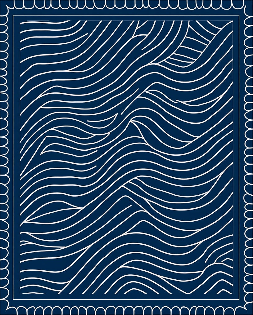 Navy White Organic Wave Pattern Rug