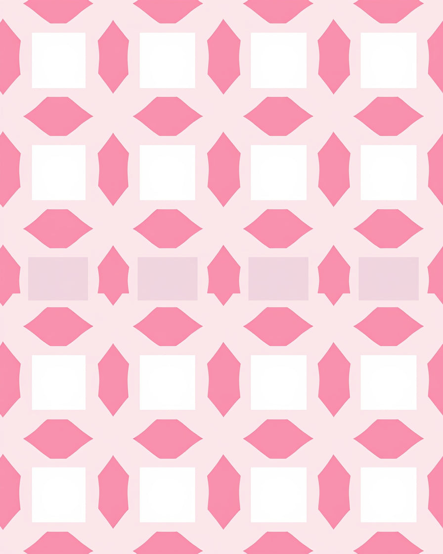 Pink White Geometric Lattice Pattern Rug