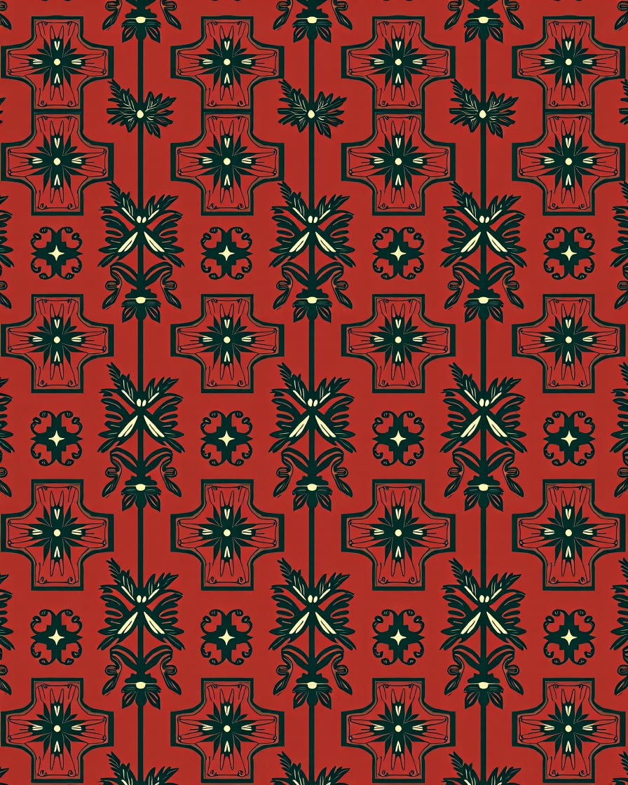 Regal Red Green Floral Motif Rug