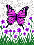Vibrant Butterfly With Purple Flowers Rug