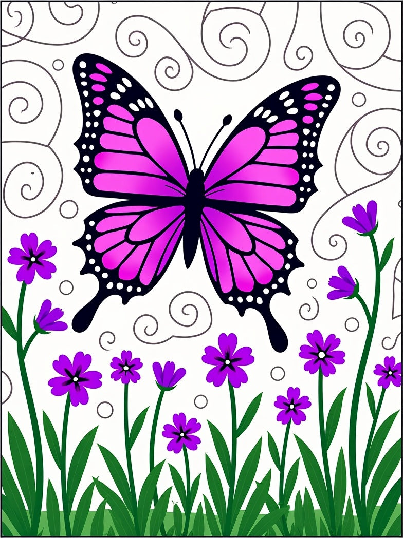 Vibrant Butterfly With Purple Flowers Rug