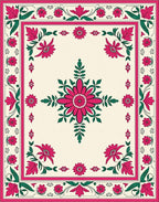 Crimson Floral Garland Border Rug