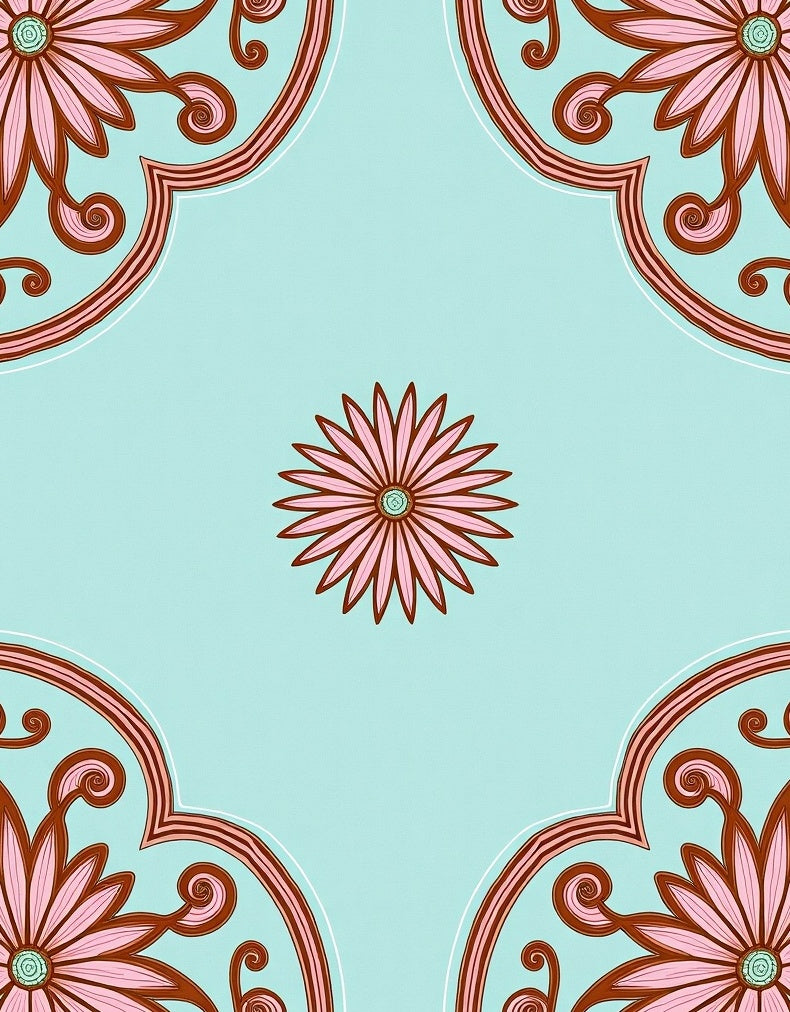 Pink Floral Medallion Pattern Rug