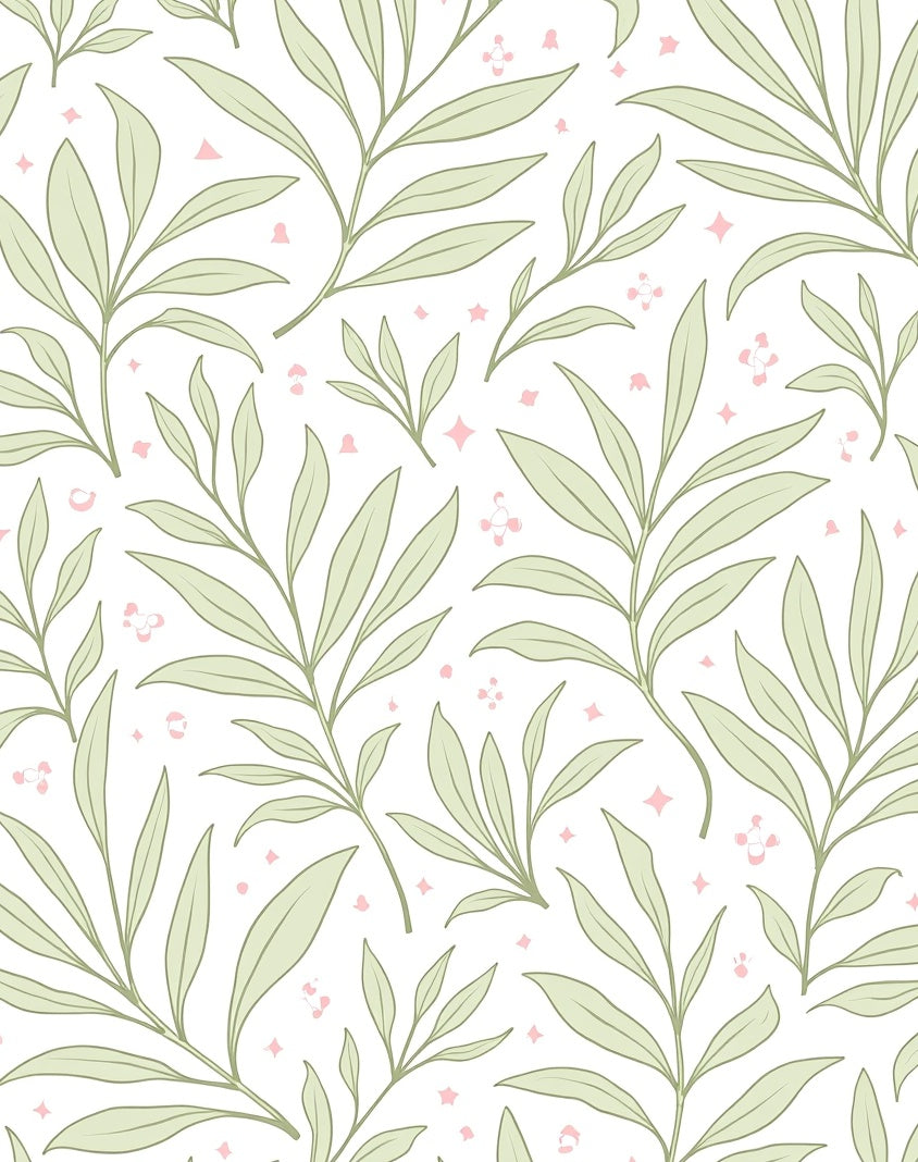 Delicate Leaf Pattern with Pink Accents Rug