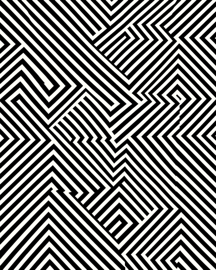 Bold Black and White Geometric Maze Rug
