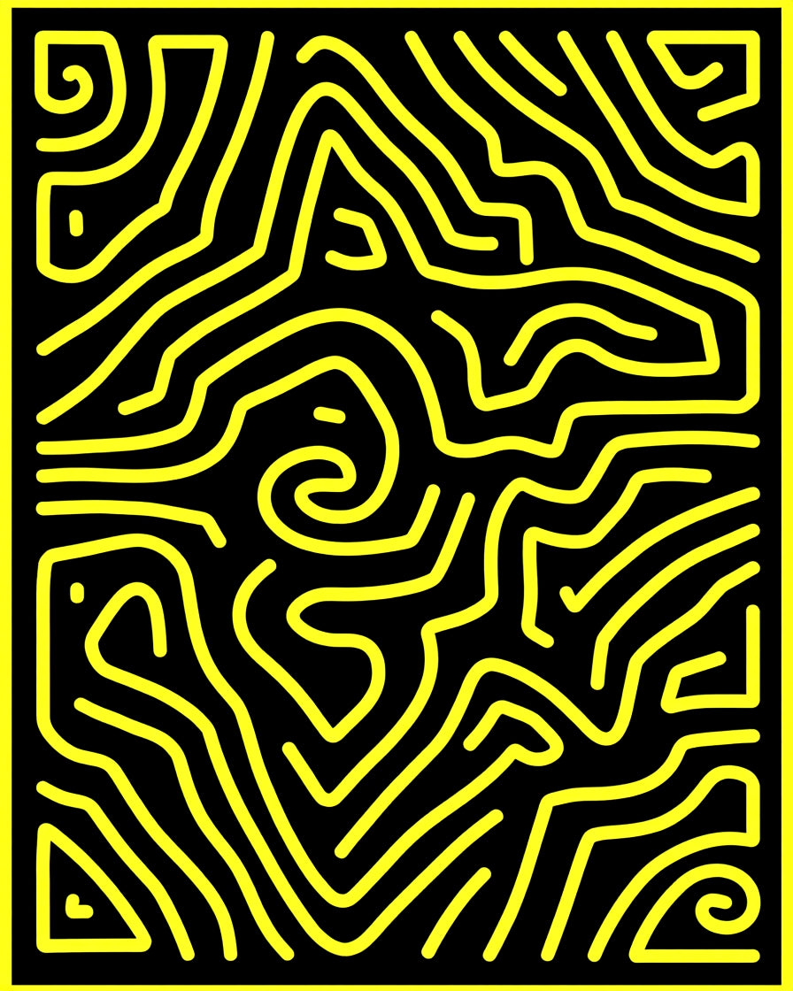Bold Yellow Abstract Maze Pattern Rug