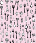 Ornate Utensil Collection on Pink Background Rug
