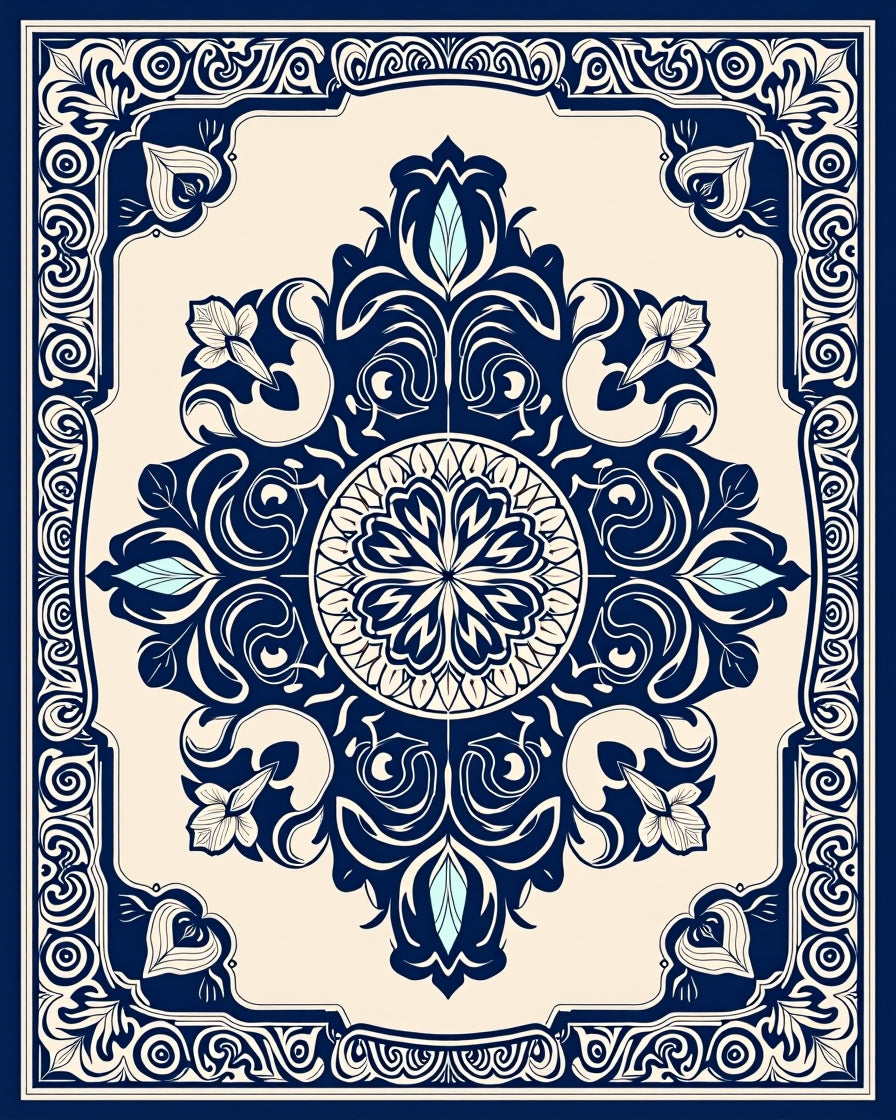 Classic Navy Floral Medallion Scroll Rug