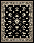 Black and Cream Floral Medallion Border Rug