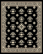 Black and Cream Floral Medallion Border Rug
