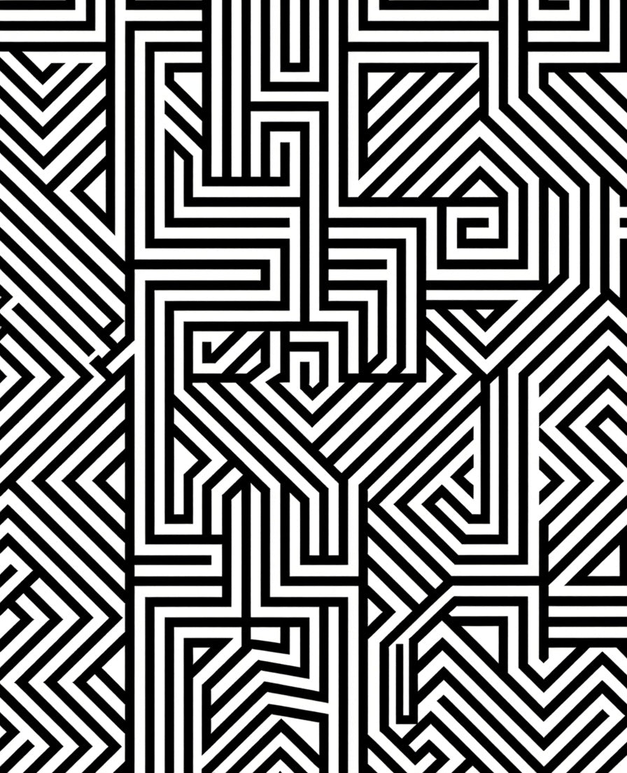 Bold Black White Geometric Maze Pattern Rug