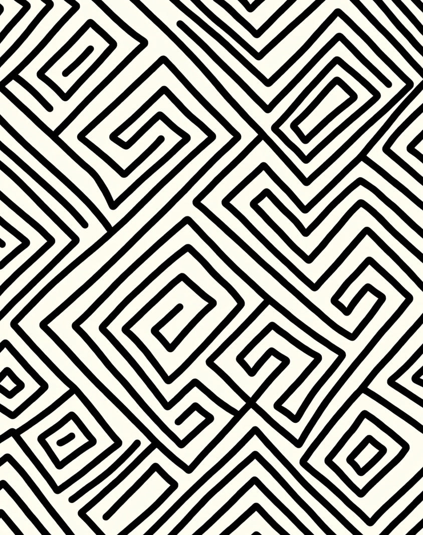 Black and White Maze Pattern Rug