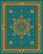 Rich Teal Gold Ornate Floral Rug
