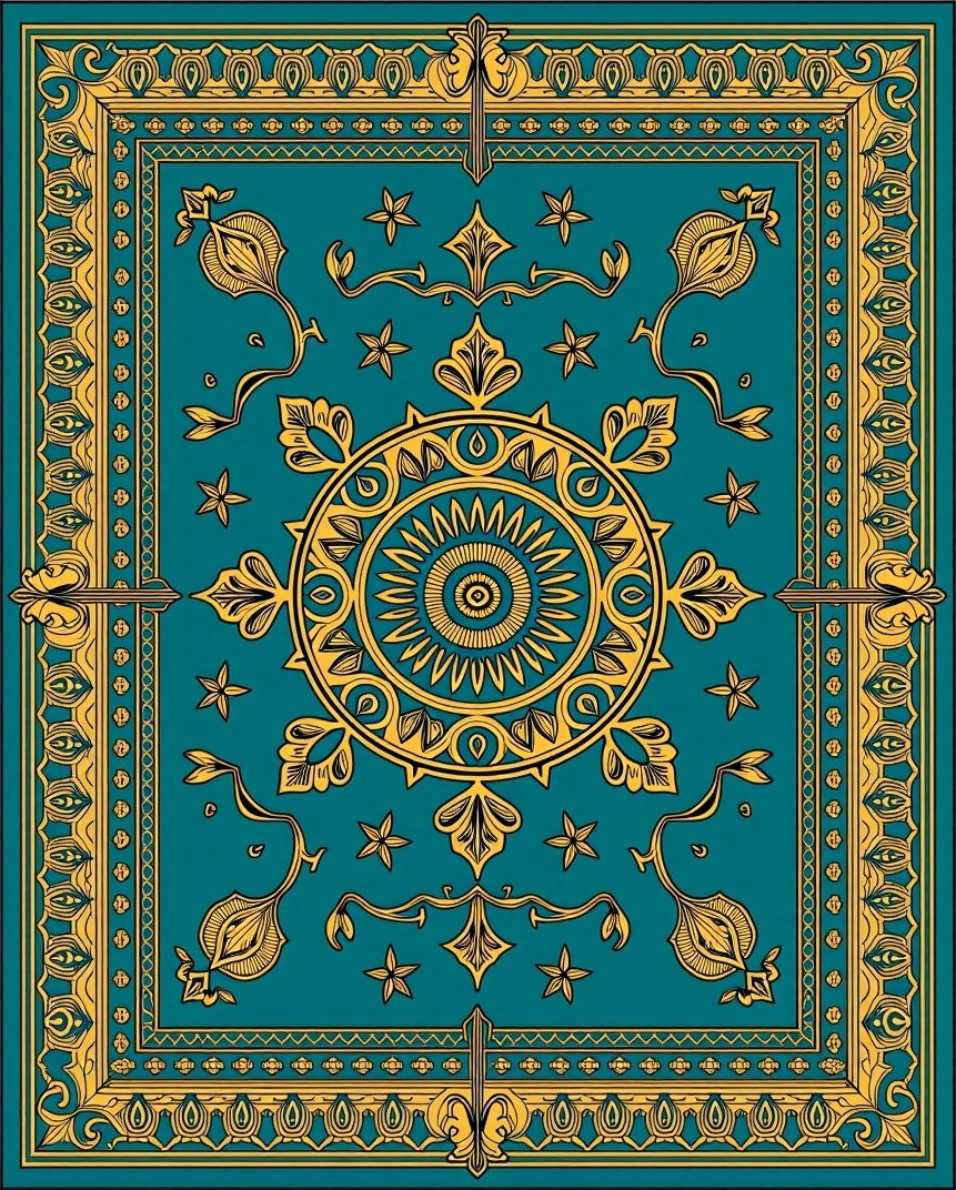 Rich Teal Gold Ornate Floral Rug