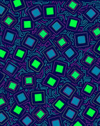 Retro Neon Circuit Squares Design Rug