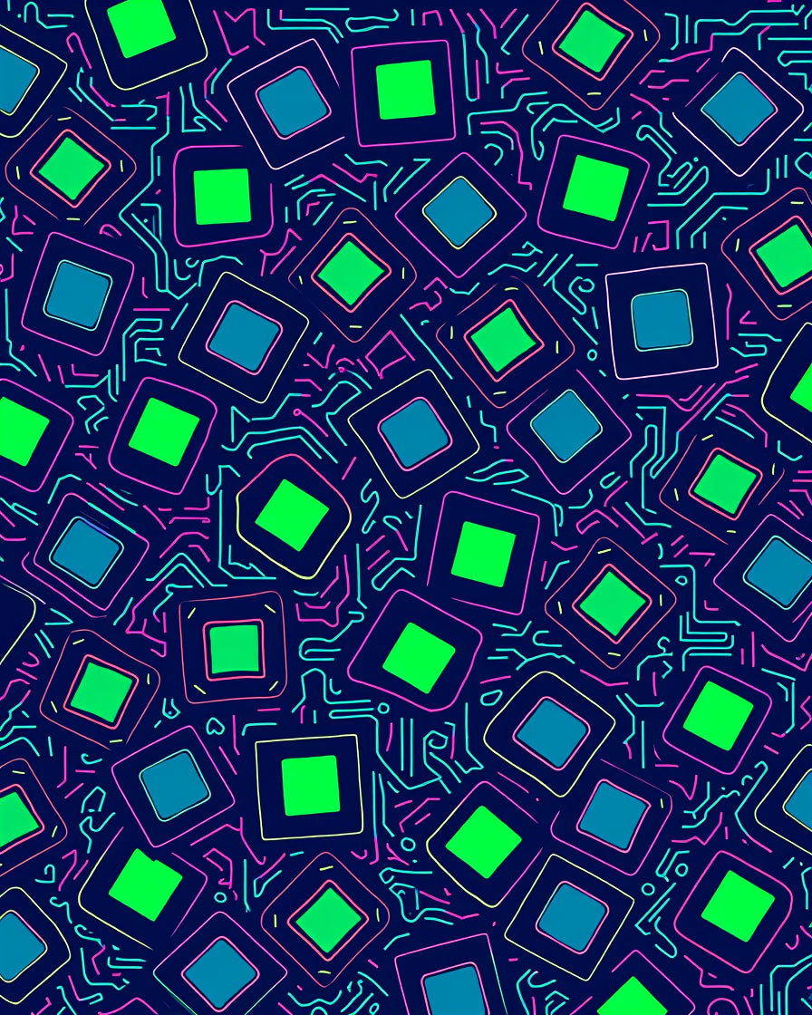 Retro Neon Circuit Squares Design Rug