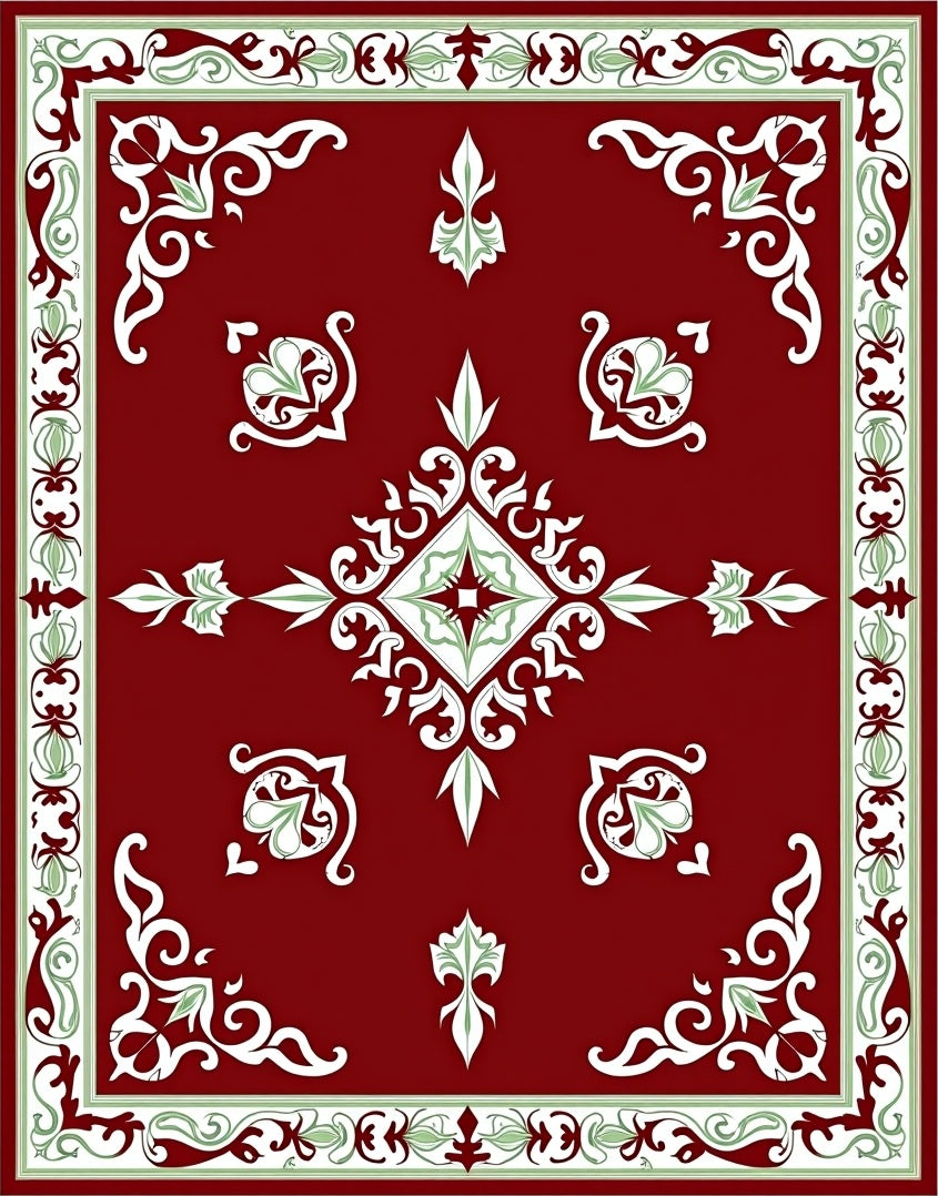 Elegant Red Floral Scroll Design Rug