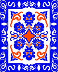 Bold Blue Orange Floral Medallion Rug