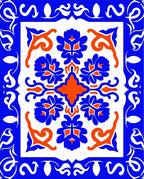 Bold Blue Orange Floral Medallion Rug