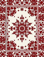 Deep Red Floral Border Medallion Design Rug