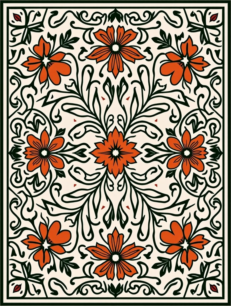 Orange Floral Vine Pattern Rug