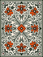 Orange Floral Vine Pattern Rug