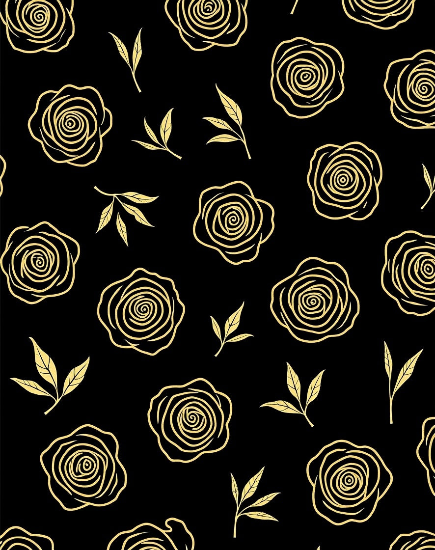 Gold Rose Botanical Pattern Rug