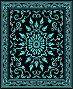 Bright Teal Leaf Mandala Pattern Rug