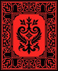 Vibrant Red Black Floral Scroll Rug