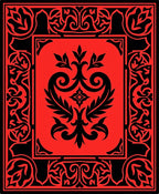 Vibrant Red Black Floral Scroll Rug