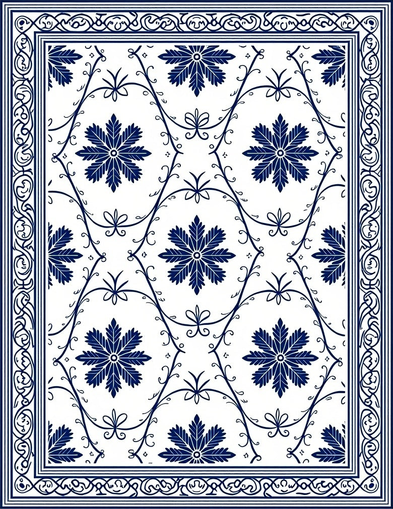 Classic Blue Floral Vine Pattern Rug